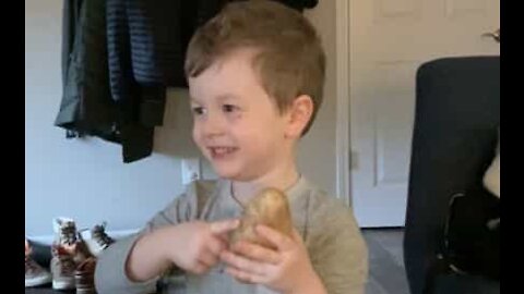 Boy gets potato for Christmas and is delighted!