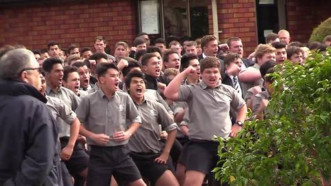 New Zealand boys high school give fierce haka display