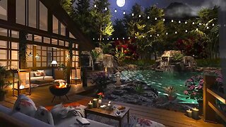 Zen Garden | Night Ambience | Wind Chimes, Waterfall, Firepit & Tropical Nature Sounds