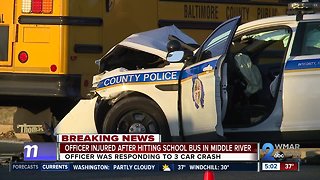 Bus collides with police cruiser in Middle River