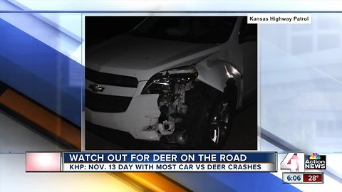 Tuesday is the day Kansas Highway Patrol sees most deer-involved crashes