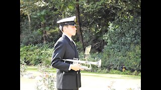 Japanese Sailor playing the bugle at the 2021 Hodogaya Cemetery