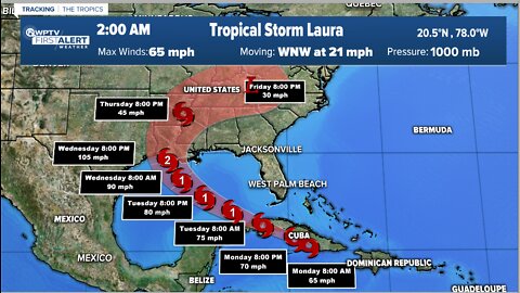 Hurricane Marco heading over Gulf toward Louisiana coast