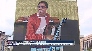 New mural of Stevie Wonder placed on Detroit's Music Hall