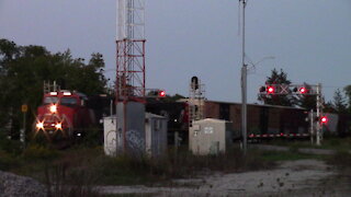 CN 3813 & CN 3281 Engines Manifest Train Westbound In Woodstock Ontario