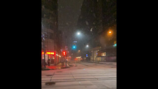 Slowly Falling Night City Light Snow