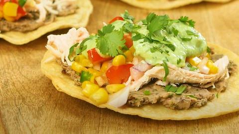 Chicken & Black Bean Tostada with Avocado Cream