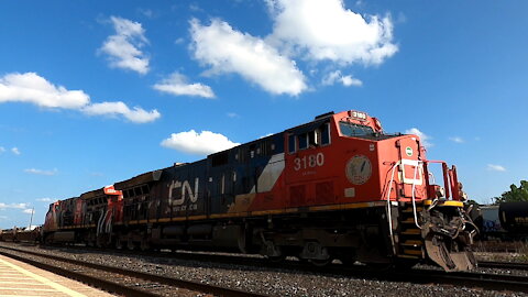 CN 3180 & CN 3224 100 Anniversary Engine Manifest Train Westbound In Ontario TRACK SIDE