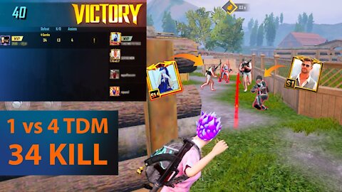 1vs4 clutch in TDM pubg mobile 34 Kill Power of Groza against pro squad season19