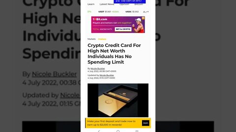 Crypto Credit Card Launched No Spending Limit For Individuals High Net Worth #cryptomash #ytshorts