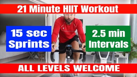 Spin Class - 21 Minute Indoor Cycling HIIT Workout - 15 Second Sprints