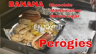 Kids Meal on the Flat Grill (Perogies, Hot Dog, Squash& Banana on the Grill