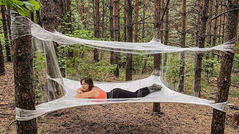 Solo Camping Girl/ Plastic Film Hammock Tent ASMR