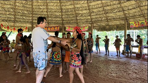 Dancing with Embera Quera indigenous community in Gatun River in Panama