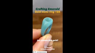 How it’s made Colombian emerald Cushion cut solitaire signet mens matte finish 18K ring