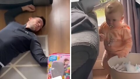 Dad Hilariously Falls Asleep During Babysitting Duties