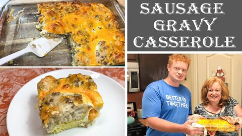 SAUSAGE GRAVY, BISCUIT & EGG CASSEROLE | Cook With Me The Perfect Breakfast Casserole
