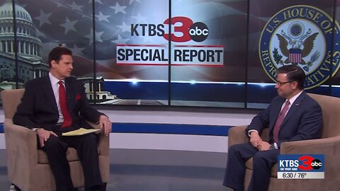 KTBS 3 anchor and political reporter Jeff Beimfohr interviews Speaker Mike Johnson