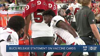 Bucs release statement on vaccine cards