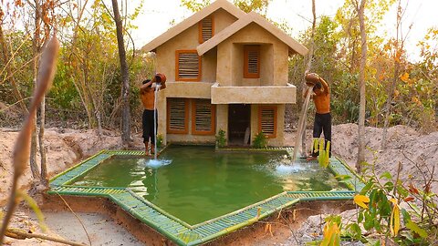 Build Awesome Swimming Pool And two story mud villa House And strong