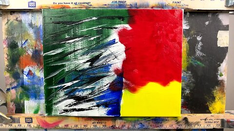 abstract expressionist oil painting with UPBEAT music, energize your day title "I LOVE JIMMY DORE"