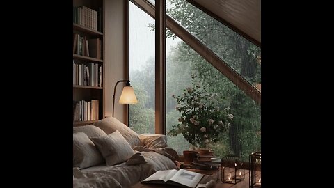 Cozy loft with a nice view of nature outside while it is raining 💧