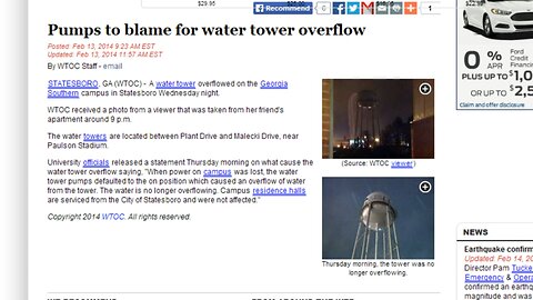 Foreshock? 4.1 Quake Makes Water Tower Burst In South Carolina! - DAHBOO77 - 2014