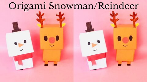Origami Paper Snowman and Reindeer - DIY Christmas toy