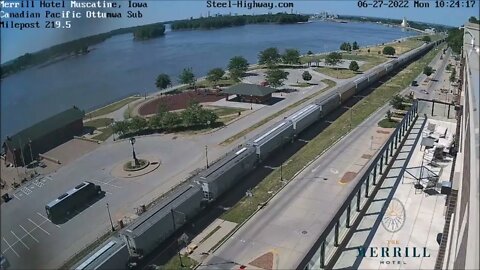 SB CP374 Grain with UP 6310 in SP Paint at Muscatine, IA on June 27, 2022 # Steel Highway #