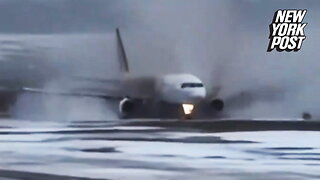Video shows terrifying moment plane skids off runway