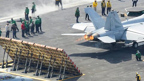 The Hypnotic Process of Launching Jets from Aircraft Carrier