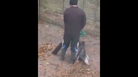 Unfortunate Man Uses Leaf Hoover With A Hole In It