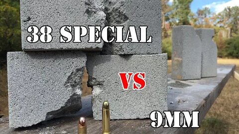 9mm vs .38 Special Cement Brick Test