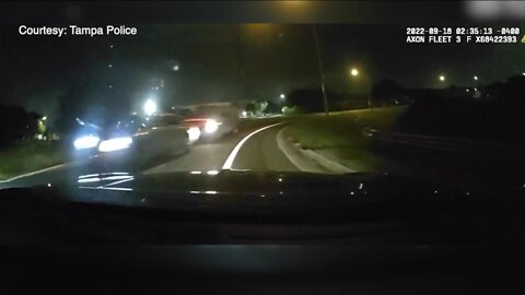 VIDEO: 2 wrong-way drivers nearly hit Tampa Police Officer head-on