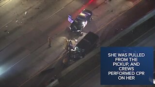 Woman slams into semi-truck in California during police chase