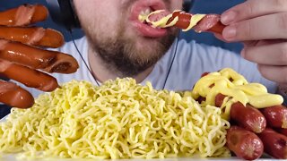 ASMR CHEESE NOODLES & SAUSAGE | EATING SHOW NO TALKING | ASMR MUKBANG EATING SOUNDS