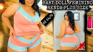 ✔️ BABY DOLL FEMININO PLUS SIZE PIJAMA COM RENDA