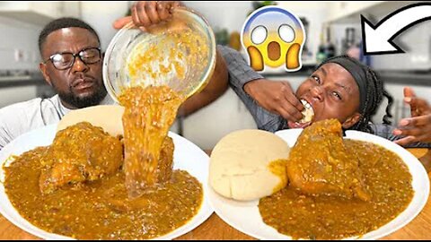 FUFU AND OGBONO SOUP AND GOAT MEAT |SPEED EATING BIG BITE CHALLENGE DAD VS DAUGHTER *SHOCKING WIN😱*