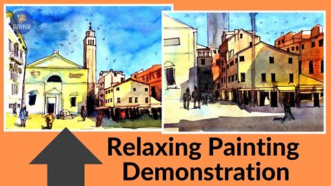 Relaxing Painting video with music | Pen and Wash Buildings