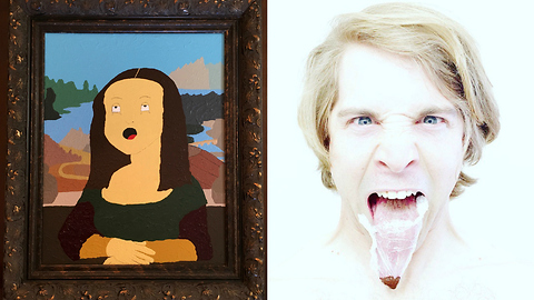 Tongue artist paints Leonardo DaVinci's Mona Lisa