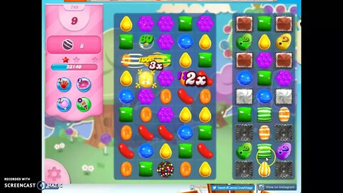 Candy Crush Level 749 Audio Talkthrough, 2 Stars 0 Boosters