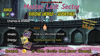 Destiny 2 Master Lost Sector: Throne World - Sepulcher on my Solar Hunter 11-18-23