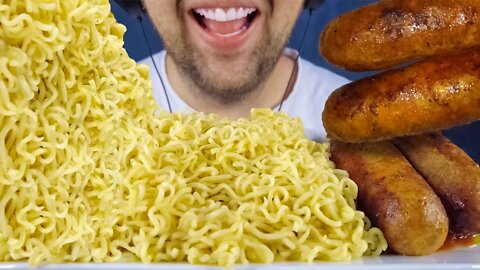 ASMR YELLOW NOODLES & FRIED SAUSAGE KIELBASA EATING | ASMR EATING SHOW MUKBANG NO TALKING