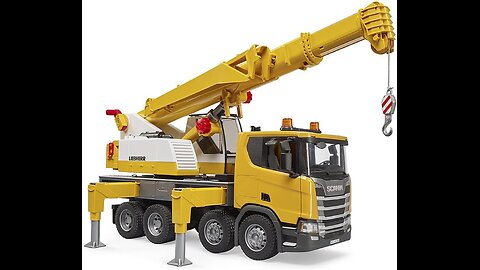 Bruder 03571 Scania Super 560R Liebherr Crane Truck w Light/Sound Module . The Scania Super 560R Liebherr Crane Truck by Bruder features a transparent, break-proof polycarbonate driver's cab with an easily accessible door that can be opened, pro
