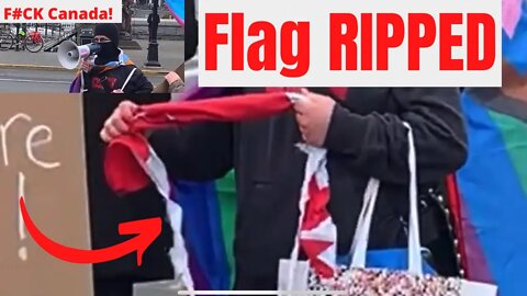 Counter Protestors RIP APART Canadian Flag And Scream F#CK CANADA!! 🇨🇦