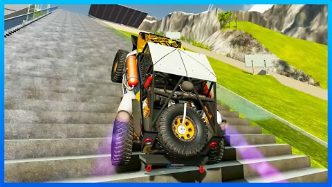 Cars vs Stairs, Cars go up and down stairs #322 - Game Beamngdrive