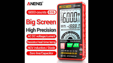 ANENG 616 Digital Multimeter | 6000 Counts, Auto-ranging, True RMS, AC DC Voltage Current Tester