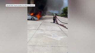 RAW: Car fire at gas pump