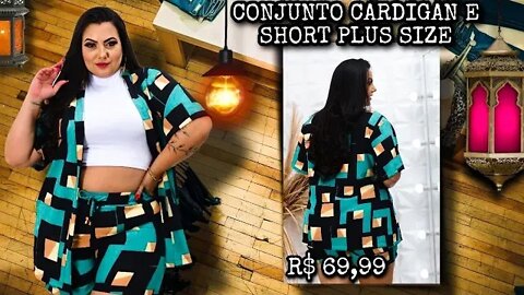 🛑 CONJUNTO PLUS SIZE KIMONO CORDIGAN E SHORT FEMININO ESTAMPADO VERÃO