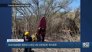 Kayaker rescued after overturning, getting trapped on logs along Verde River